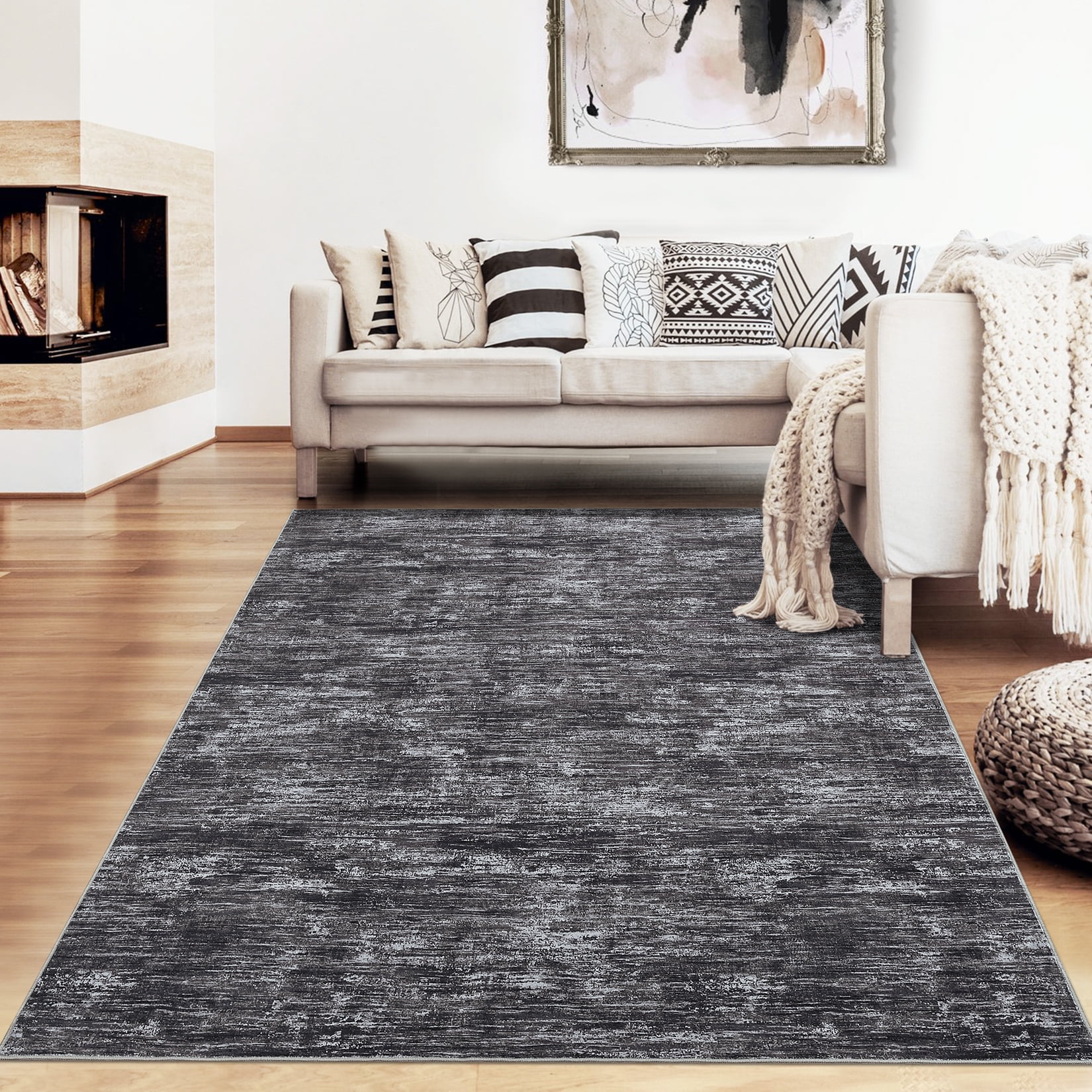 GlowSol 6'x9' Area Rugs for Living Room Bedroom Modern Abstract Solid Area Rug Non-Slip Low Pile Washable Rug Soft Foldable Accent Rug, Dark Gray