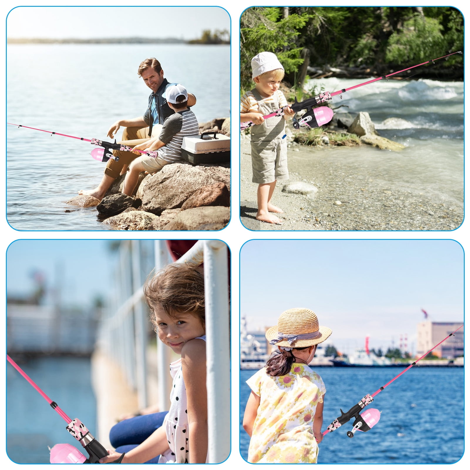 Dcenta Kids Fishing Pole Pink, Portable Telescopic Fishing Rod and Reel Combo Kit - with Spincast Fishing Reel Tackle Box for Girls, Youth