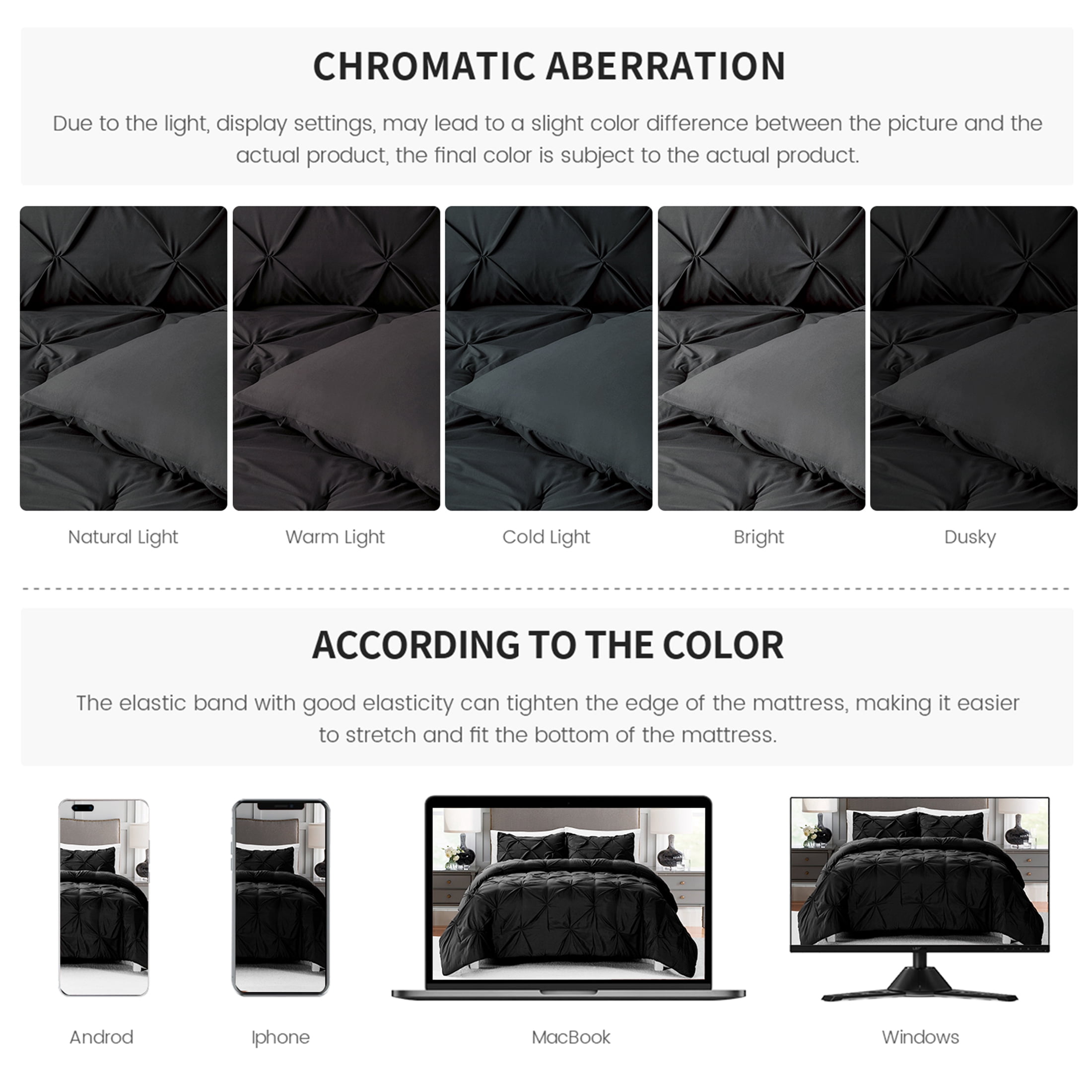 Bourina Comforter Set, 3-Piece, California King, Pleated Wrinkle-Resistant Microfiber Bedding, Black, All-Season