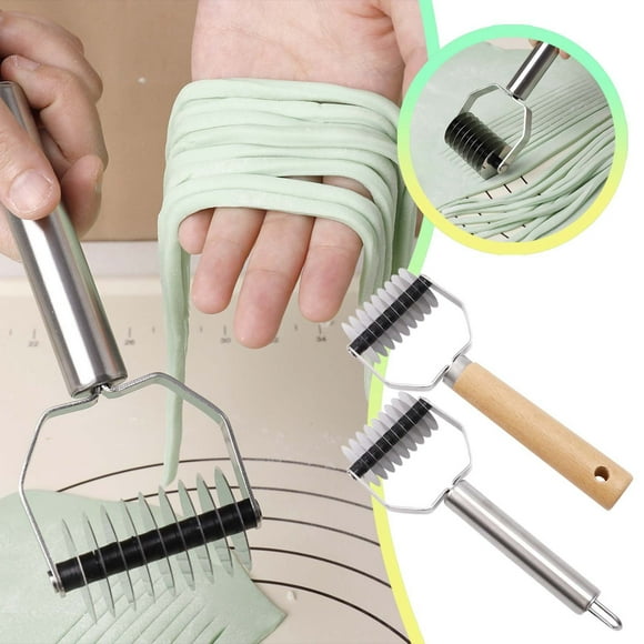 Cooking Utensils Lattice Cutter for Dough and Pie Crust with Stainless Steel Roller and Wood Handle—Effortless Lattice Cutter for Bread Pizza Dough