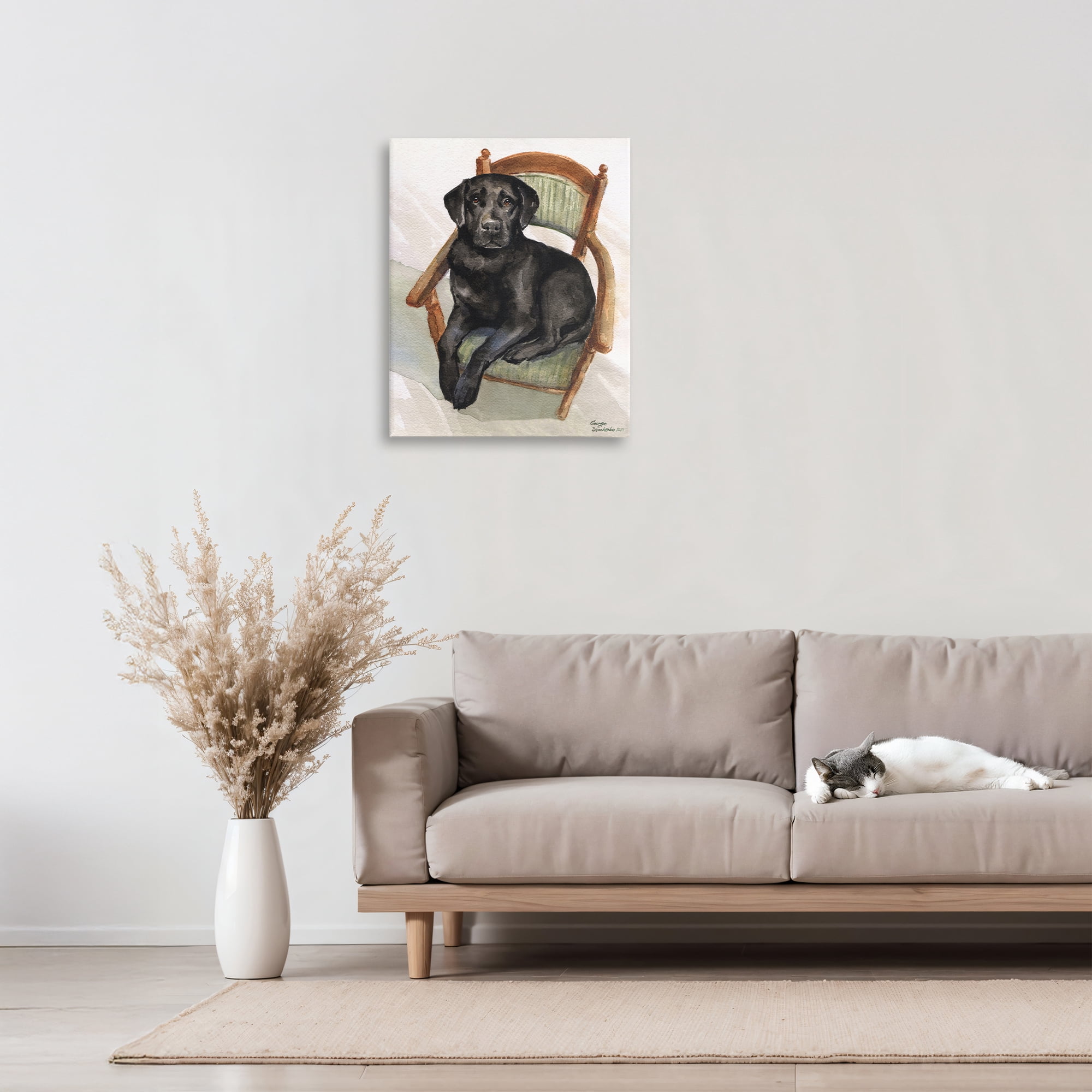 Stupell Industries Black Labrador On Chair Canvas Wall Art, design by George Dyachenko