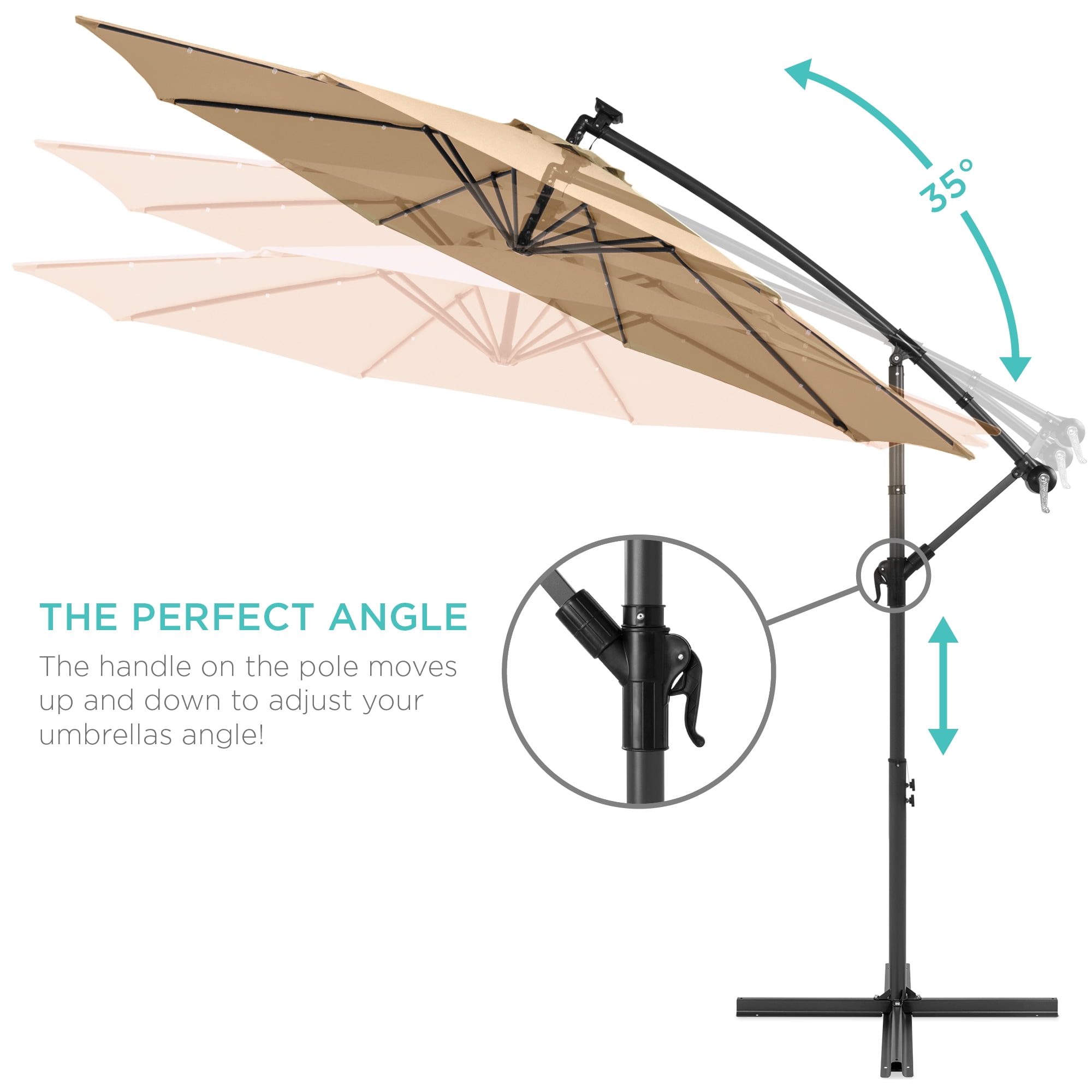 Best Choice Products 10ft Solar LED Offset Hanging Outdoor Market Patio Umbrella w/ Adjustable Tilt - Sand