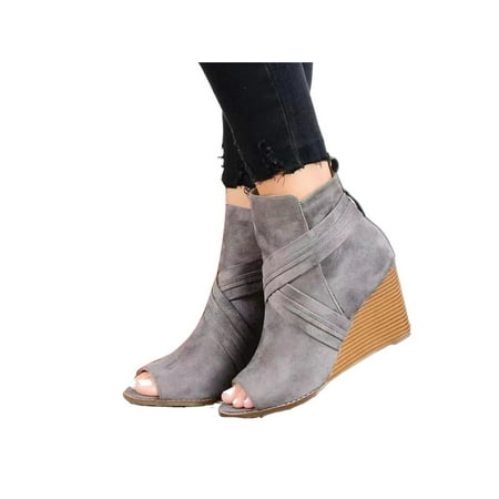 

Crocowalk Women Comfy Casual Peep Toe Wedge Sandals Thick Sole Summer Breathable Side Zipper Beach Shoes