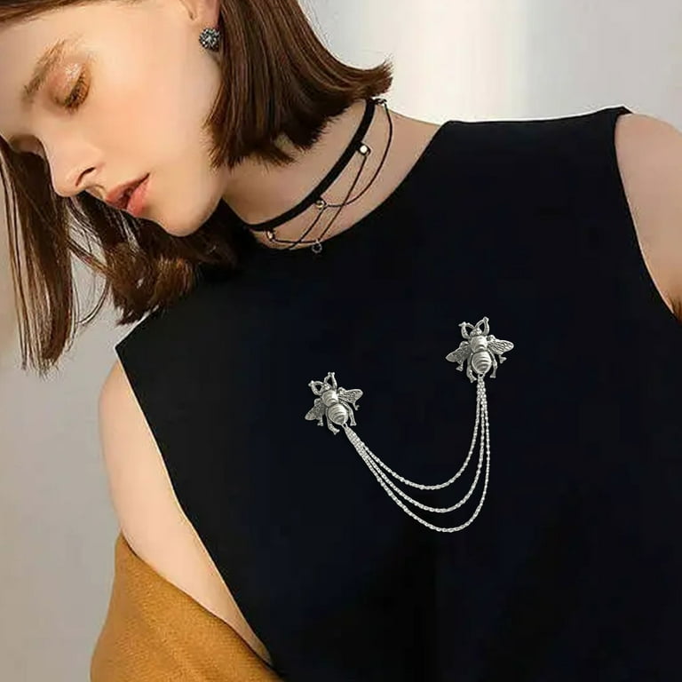 feiboyy cute bee with hanging chain tassel badge suit collar brooch lapel pin shirt collar decorative collar chain grease retro bee neckpin chain