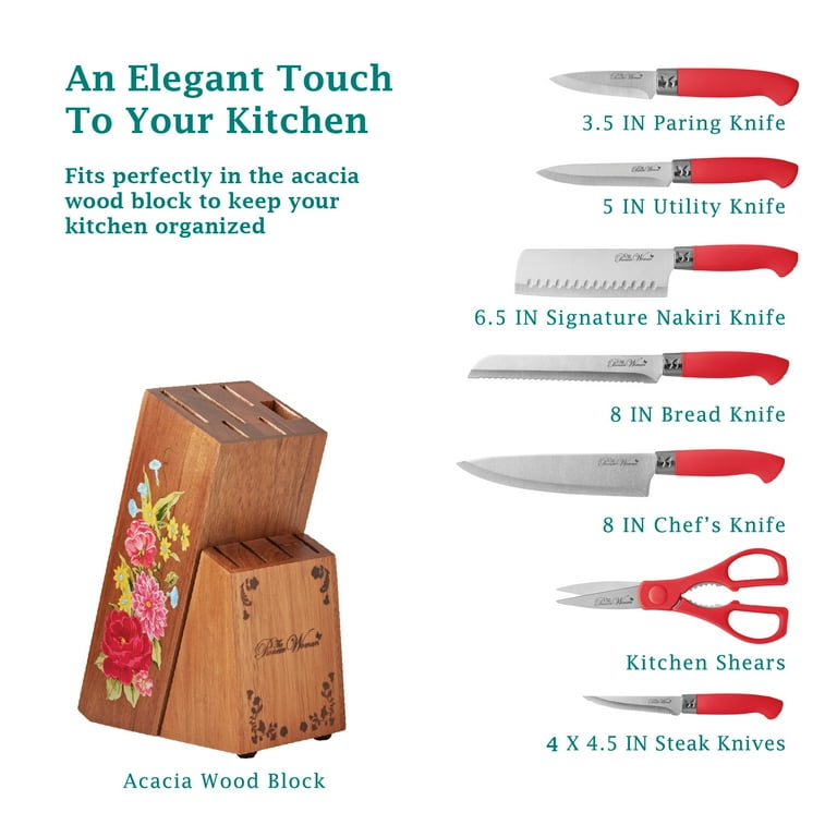 The Pioneer Woman Sweet Rose 11-Piece Stainless Steel Knife Block