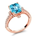 thumbnail image 3 of Gem Stone King 18K Rose Gold Plated Silver Swiss Blue Topaz and White Created Sapphire Ring for Women (4.00 Cttw, Gemstone Birthstone, Size 7), 3 of 6