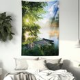 thumbnail image 3 of Landscape Tapestry, Fishing Pier by River in the Morning with Clouds and Trees Nature Image, Wall Hanging for Bedroom Living Room Dorm Decor, 60W X 80L Inches, Green Blue White, by Ambesonne, 3 of 5
