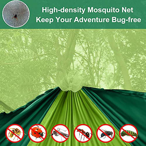 Portable Double/Single Hammocks with Bug Insect Net Tree Straps & Carabiners for Outdoor Backpacking Hieha Camping Hammock with Mosquito Net Travel Upgraded Version Easy Assemble The Net 