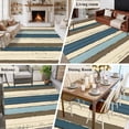 thumbnail image 6 of Beige Blue Stripes Large Area Rugs for Bedroom Living Room, Soft Non Slip Carpet Bedside Rug, Bogo Rustic Brown Farmhouse Wooden Rectangular Floor Cover Kitchen Accent Rug 8'x10' for Office, 6 of 9