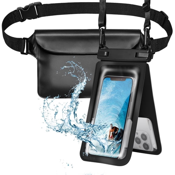 Waterproof Phone Pouch,Dual Space Waterproof Lanyard Phone Case,Waterproofs Phone Case，Fanny Pack，Suitable for all mobile phones，Comfortable Calls Sealed Touchable Face Recognition（2PCS）
