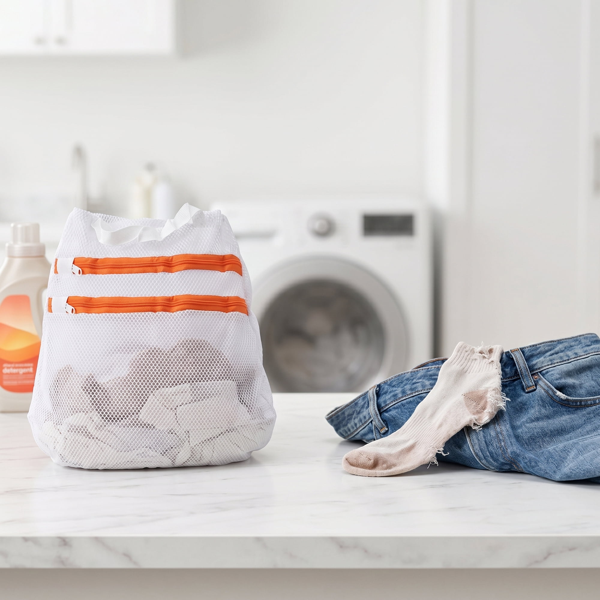 Unique Bargains 2 Pcs Mesh Laundry Bags, Durable Zipper Closure White 11.8"x11.8"