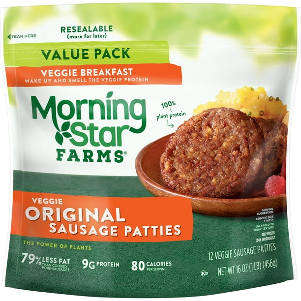 MorningStar Farms Meatless Sausage Patties, Plant Based Protein, Frozen