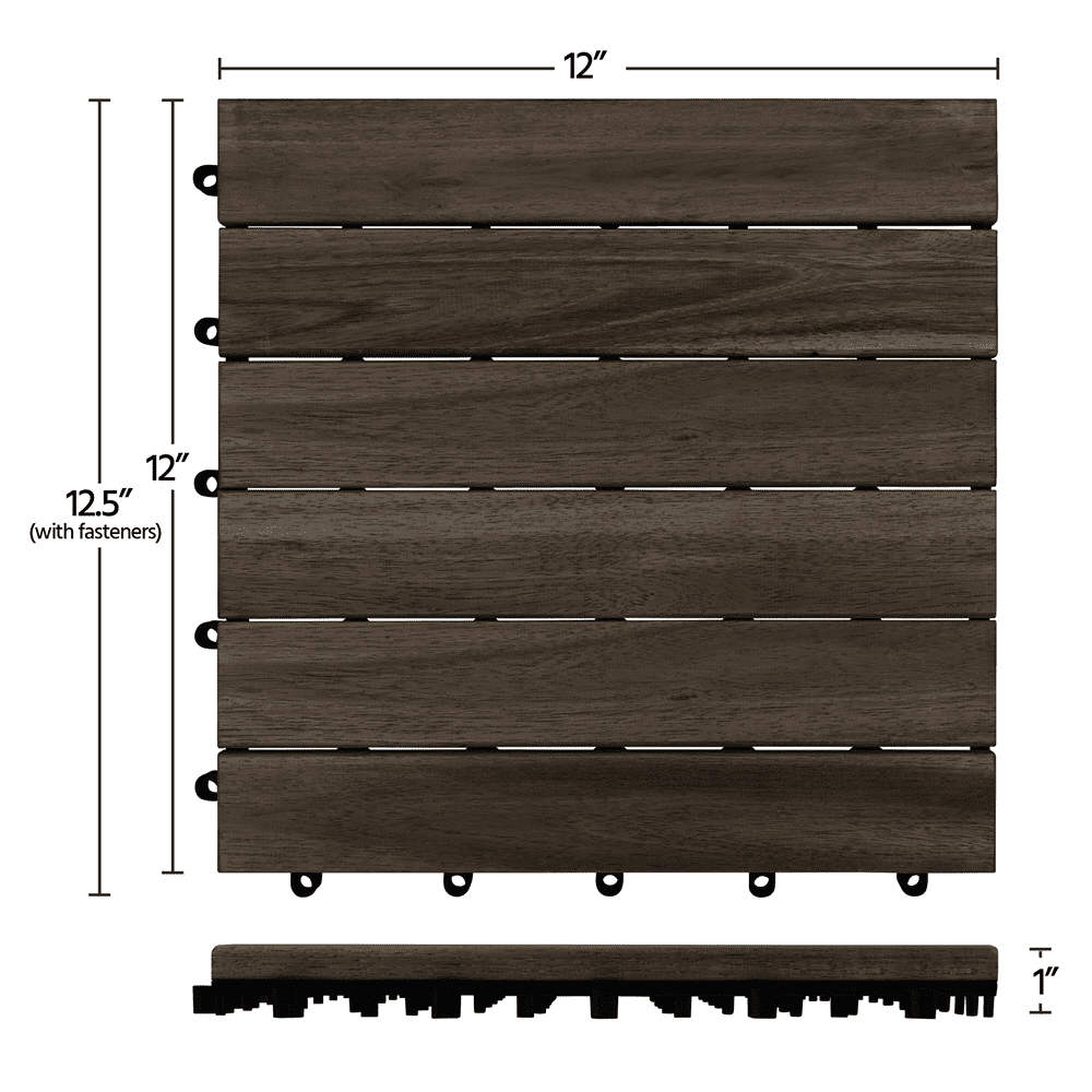 Renwick Wood Interlocking Flooring Tiles for Patio Garden Deck, Pack of 27, Black