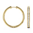 thumbnail image 3 of Captivating Half Eternity 1 Carat Round Shaped Diamond Pave Channel Chunky Hoop Earrings in 18K Yellow Gold Plating over Silver, 3 of 4