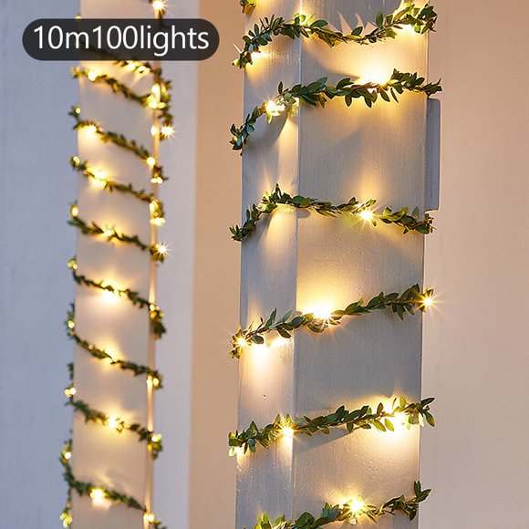 String Light Leaf Type Solar Power Light LED String Light String LED Adjustable Decoration Lamp, 10m, 100LED