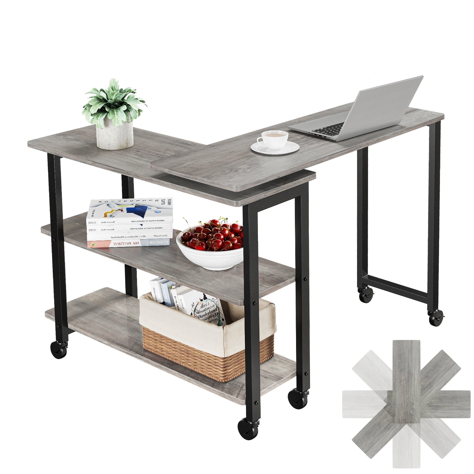 Coromose Rotatable LShaped End Table with Storage Shelves, Movable