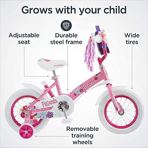 Schwinn Petunia Steerable Kids Bike Girls Beginner Bicycle 12 Inch Wheels Training Wheels Easily Removed Parent Push Handle with Water Bottle Holder Pink Walmart