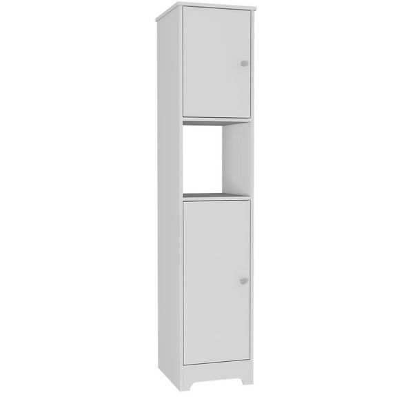 Depot E-Shop Yaka 68-inch Tall Double Door Cabinet with 4 Interior Shelves and Open Shelf, White