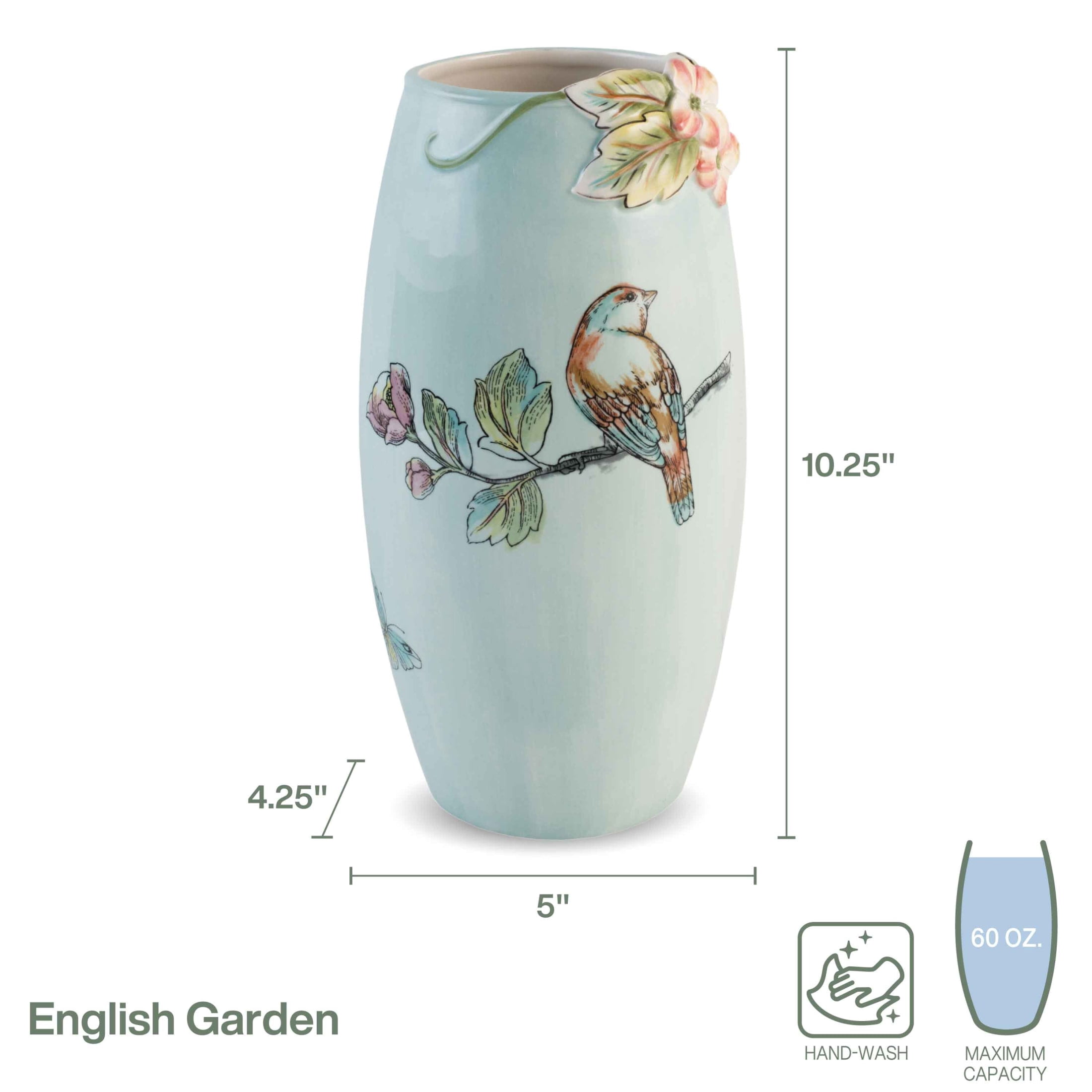 Fitz and Floyd English Garden 10.25" Earthenware Tall Vase