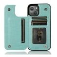 thumbnail image 6 of Compatible with iPhone 13 Case Wallet with Card Holder,Embossed Butterfly Pattern PU Leather Double Magnetic Buttons Flip Shockproof Protective Cover for iPhone 13 6.1 Inch, Mint Green, 6 of 9
