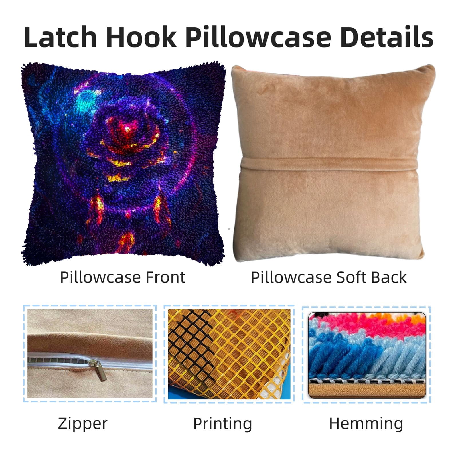 Luminescence Rose DIY Latch Hook Pillow Kits for Adults Printed Pillowcase Crochet Yarns Hooking Handmade Pillow Cover Cushion for Home Sofa Decoration 17x17inch(3)
