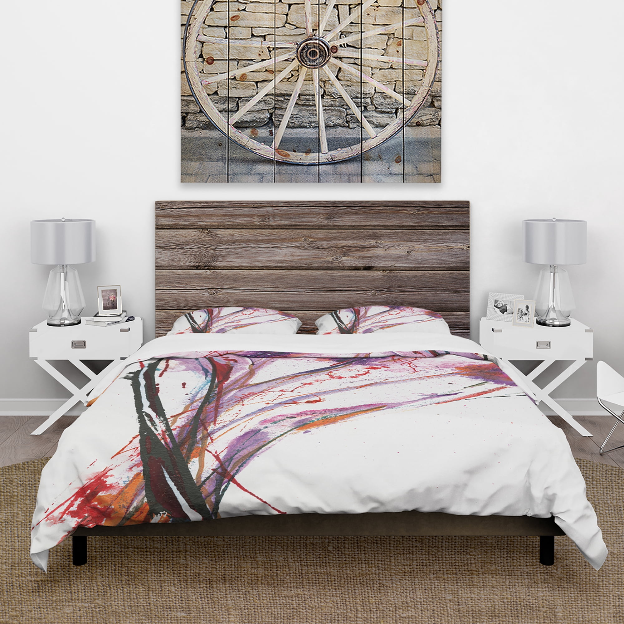 Designart 'Abstract Purple Flowers' Cottage Duvet Cover Set