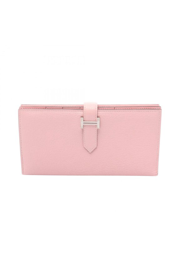 Pre-Owned Hermes Herms Bearn Soufflet Bi-fold Long Wallet, Leather, Chevre, Women's, Pink