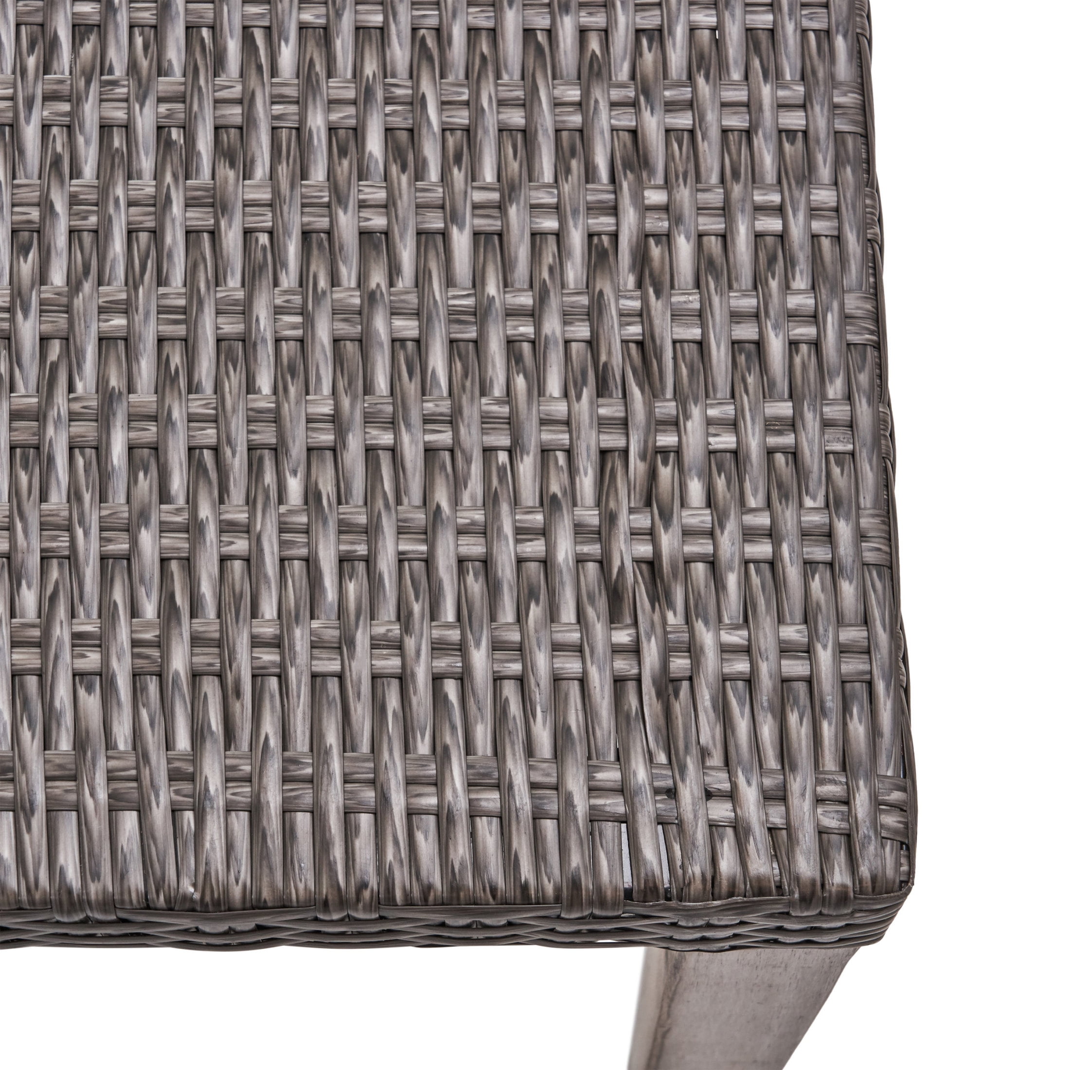 Sewell Wicker and Acacia Wood Outdoor Ottoman, Mixed Black, Weathered Gray