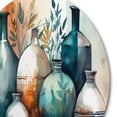 thumbnail image 3 of Designart "Artisanal Boho Pottery Green And Orange II" Boho Pottery Metal Round Wall Art Prints, 3 of 5