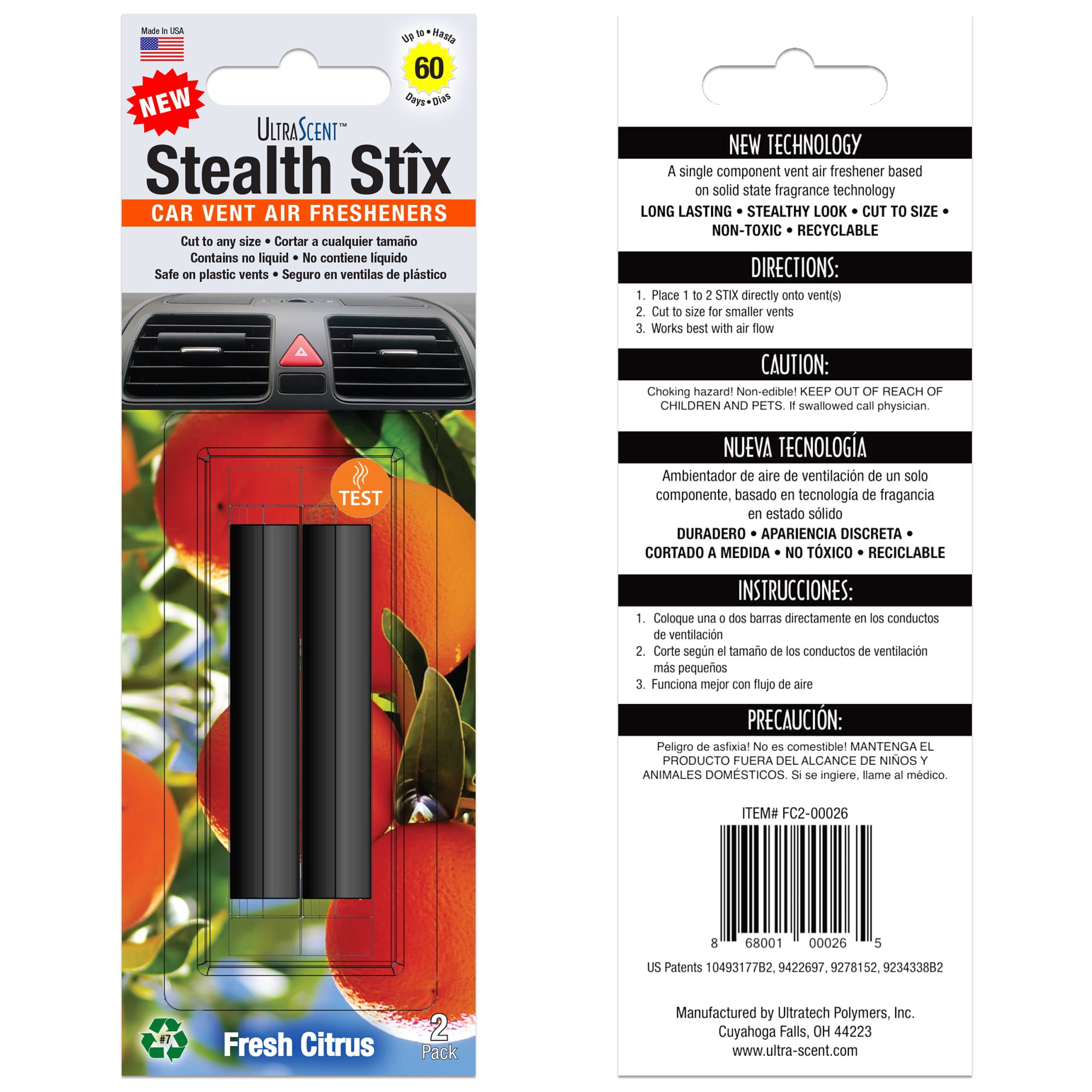 Stealth Stix, Car Air Freshener, Long Lasting Vent Clip Freshener, Fresh  Citrus Scent (2 per pack) 