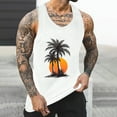 thumbnail image 2 of ZCFZJW Men's Workout Tank Tops Sleeveless Muscle Gym Shirt Quick Dry Summer Tropical Palm Tree Pattern Print Crew Neck Basic Tees Shirt White XXL, 2 of 5