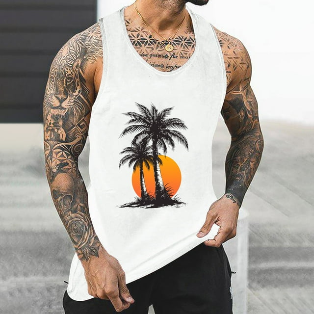 Débardeur pour Hommes, Débardeur Homme Sans Couleur Dégradé Impression Col Rond Fine Bretelle Dos Anti-Fuite Régulier Décontracté Sport Blouses