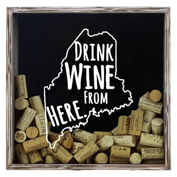 Torched Maine Drink Wine Shadow Box Wall Mount Decor 13"x13"x3" Gray