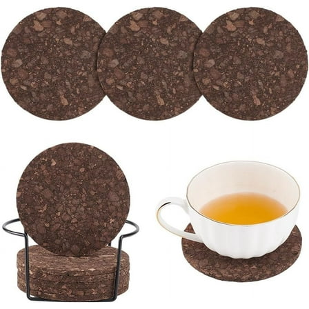 Set of 10 Dark Cork Coasters Absorbent Coasters for Drinks with Holder Cork Coaster Drink Coaster Cup Mats for Tabletop Protection Office Kitchen Table Decor BrownDIY