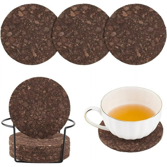Set of 10 Dark Cork Coasters Absorbent Coasters for Drinks with Holder Cork Coaster Drink Coaster Cup Mats for Tabletop Protection Office Kitchen Table Decor BrownDIY