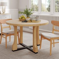 UHOMEPRO 48" Round Dining Table, Farmhouse Kitchen Table for 4, Wooden Circle Dinner Room Table for Dining Room, Kitchen and Living Room, Easy Assembly, Natural Ash (Chairs Not Included)