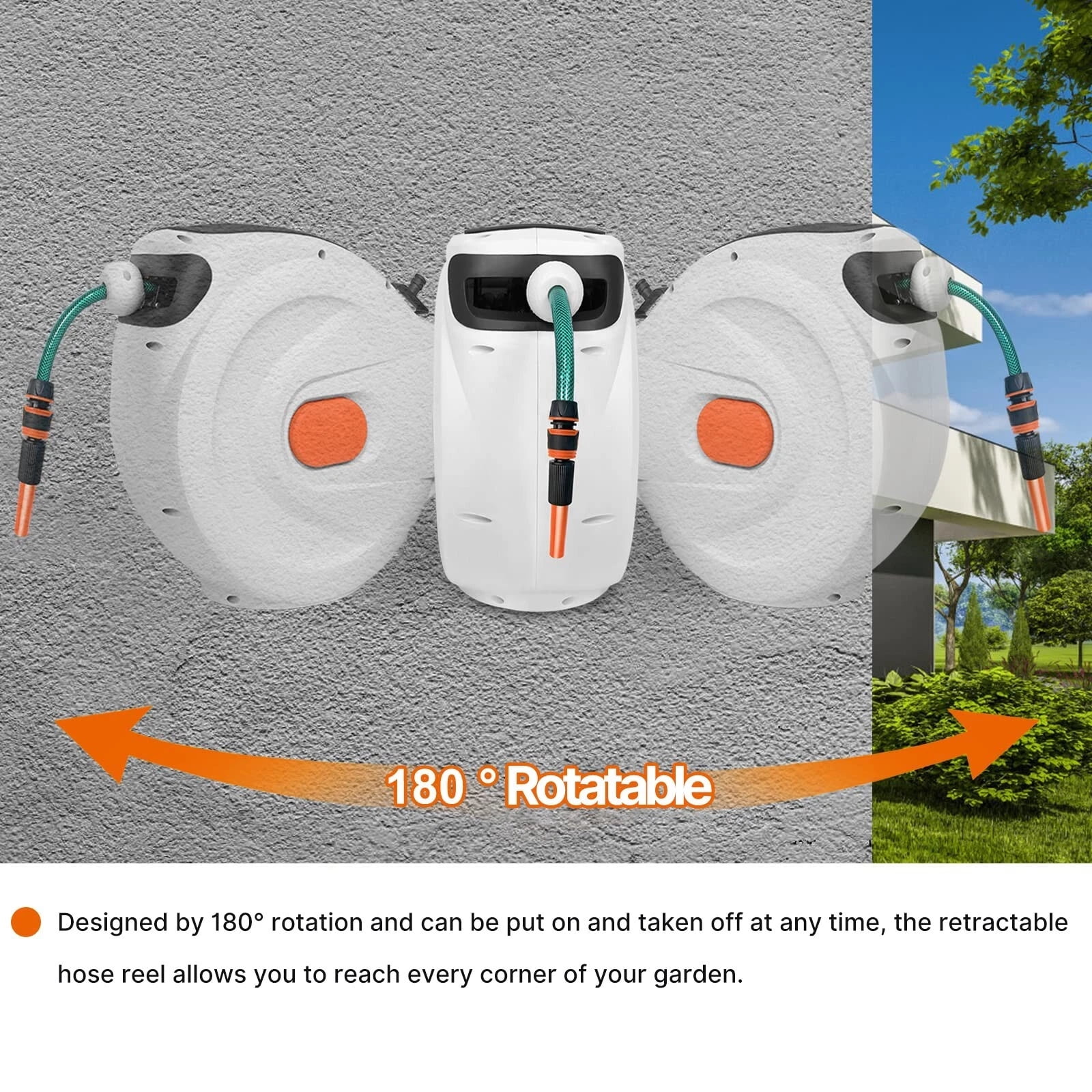 iMeshbean 79' x 5/8"OD Retractable Hose Reel Auto Water Hose Reel 180° Swivel Wall-Mounted
