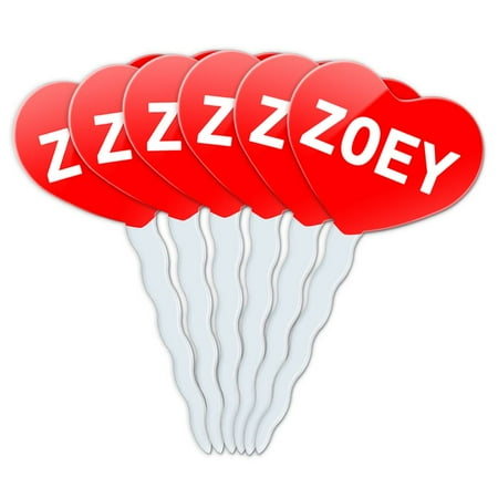 Zoey Heart Love Cupcake Picks Toppers - Set of 6