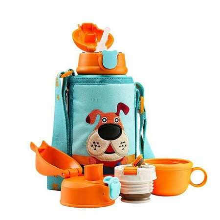 Thermos Cup Vacuum Cup Snug Flask For Kids Puppy Pattern Children Multifunctional Mug Suction Nozzle Straw Creative Stainless Steel