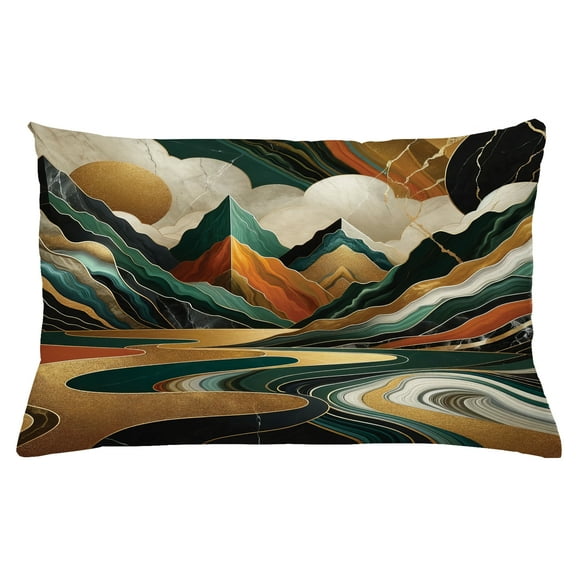 Ambesonne Mid Century Modern Throw Pillow Cushion Cover, Groovy Mountains, 26" X 16", Teal Pale Vermilion Pearl
