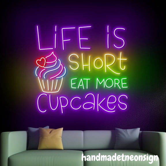 Handmadetneonsign Cupcake Neon Sign, Cupcake Neon Light, Cupcake Wall Art Decor, Bakery Store Wall Decor 59794