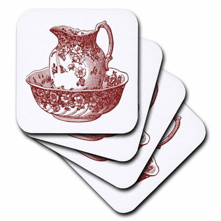 

3dRose Maroon Red Antique Pitcher And Bowl Soft Coasters set of 4