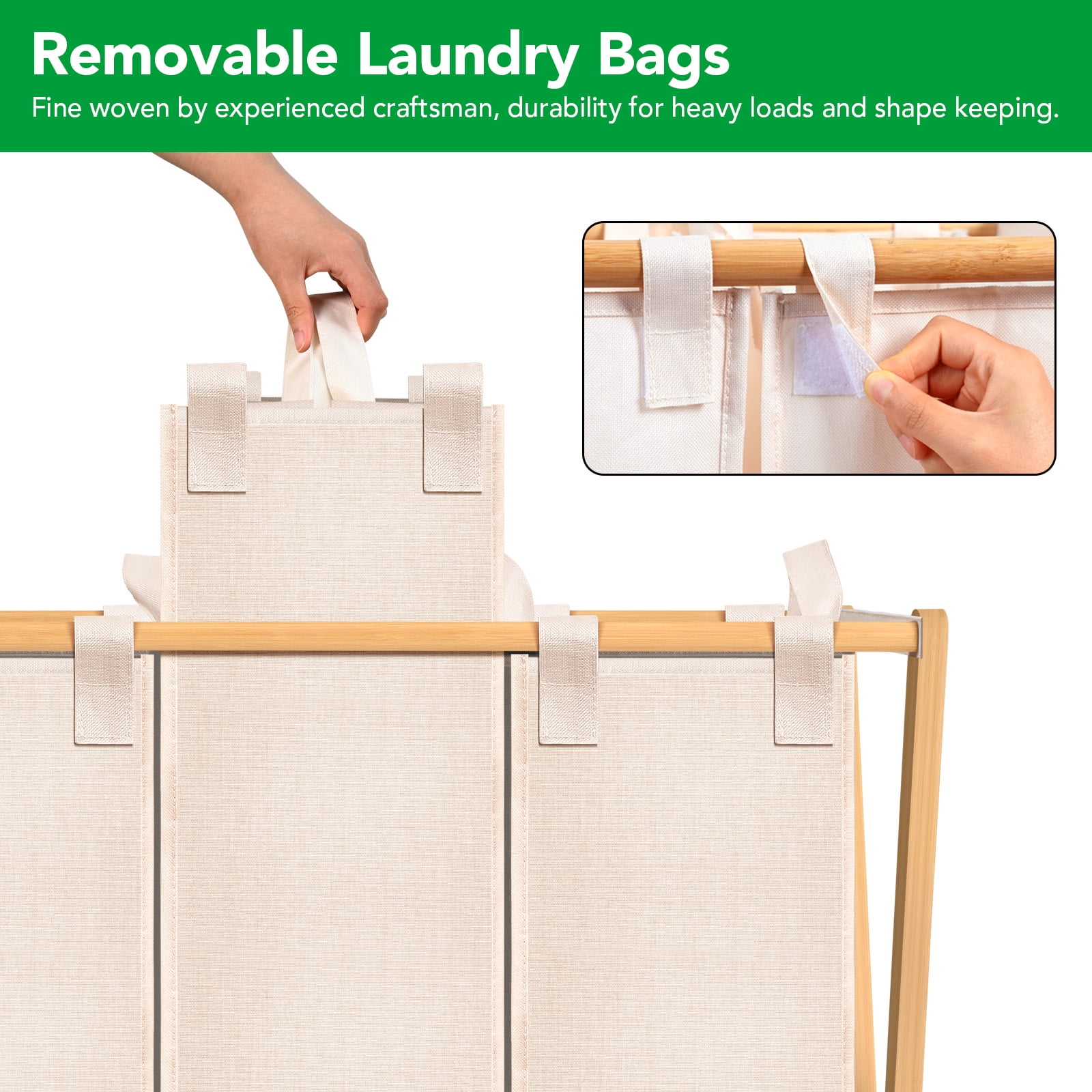 150L Laundry Hamper,Collapsible Laundry Basket,Bamboo Clothes Hamper,Foldable Hamper for Bedroom, Laundry Room, Bathroom, Beige