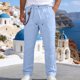 thumbnail image 1 of Ceisia Men's Linen-Like Casual Straight Pants Elastic Waist Drawstring Trousers With Decorative Chain Gifts, 1 of 9