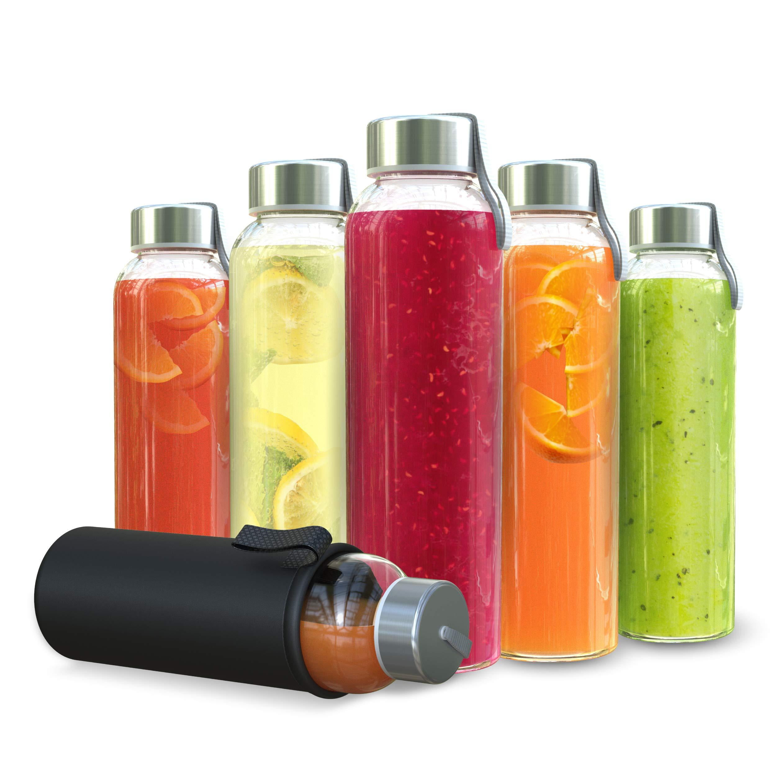 Clear Glass 18 ounce Water Bottle With Stainless Steel Caps And 