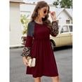 thumbnail image 2 of Womens Printed Swing Shift Dress Long Sleeve V Neck Tunic Dress, 2 of 4