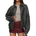 thumbnail image 1 of Abrigo PRETTYGARDEN Chaqueta Bomber de Cuero Sintético Gris XL, 1 of 8