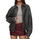 thumbnail image 1 of Abrigo PRETTYGARDEN Chaqueta Bomber de Cuero Sintético Gris XL, 1 of 8