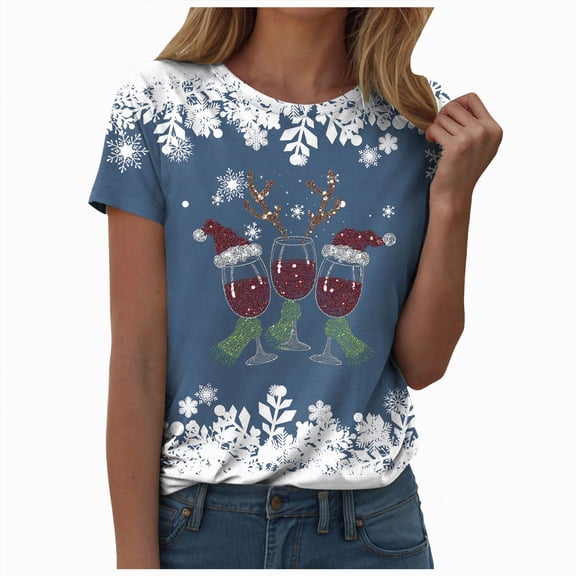 Drie Womens T Shirt Fall Tops Short Sleeve Fashion School Teachers Clothes 2025 Vacation Trendy Christmas Girls Tshirt Navy,M