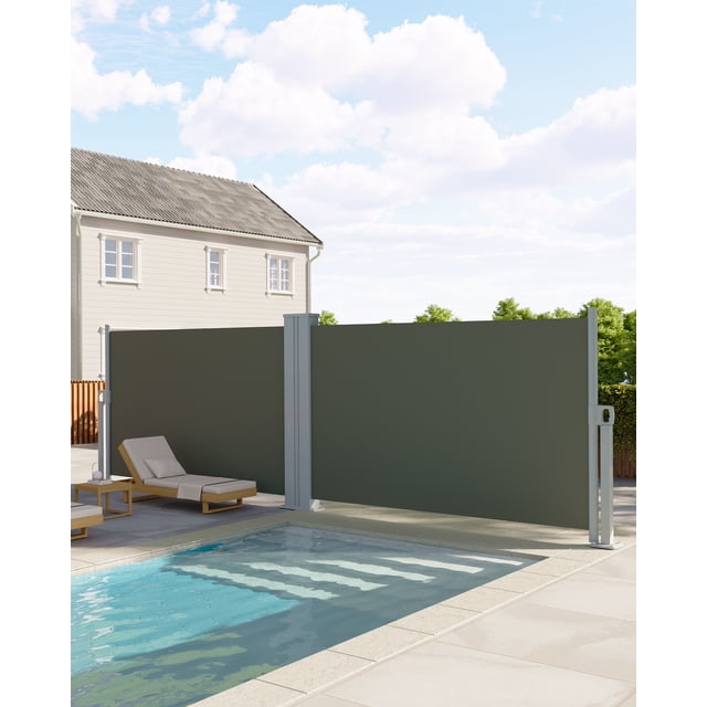 Auvent Latéral Rétractable – Double pour Patio et Jardin – Écran d'Intimité Extérieur 71"x236 Pouces – Polyester Résistant aux Intempéries 280 G/m2 – Protection UV et contre la Pluie – Installation Facile – Accent Décoratif pour Banc – Gris
